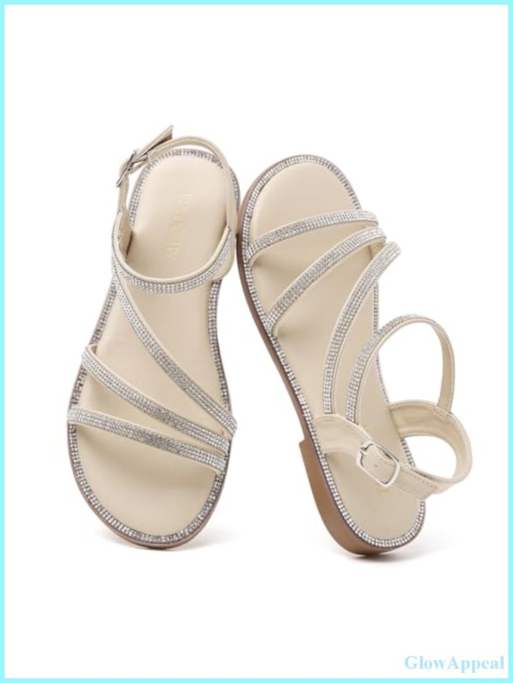 Rhinestone Strappy Dressy Flat Sandals Open Toe Ankle Strap